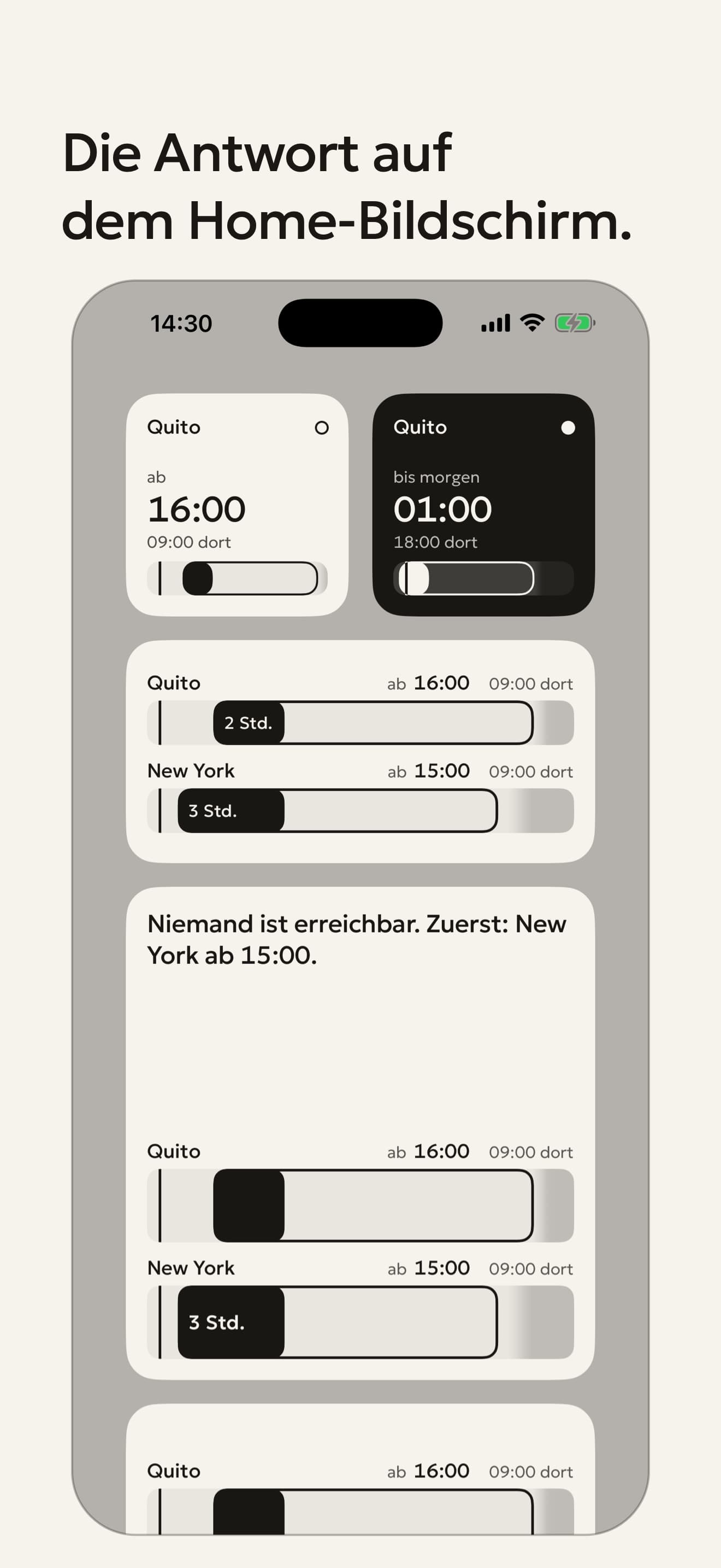 Widgets für den Home-Bildschirm in drei Größen.